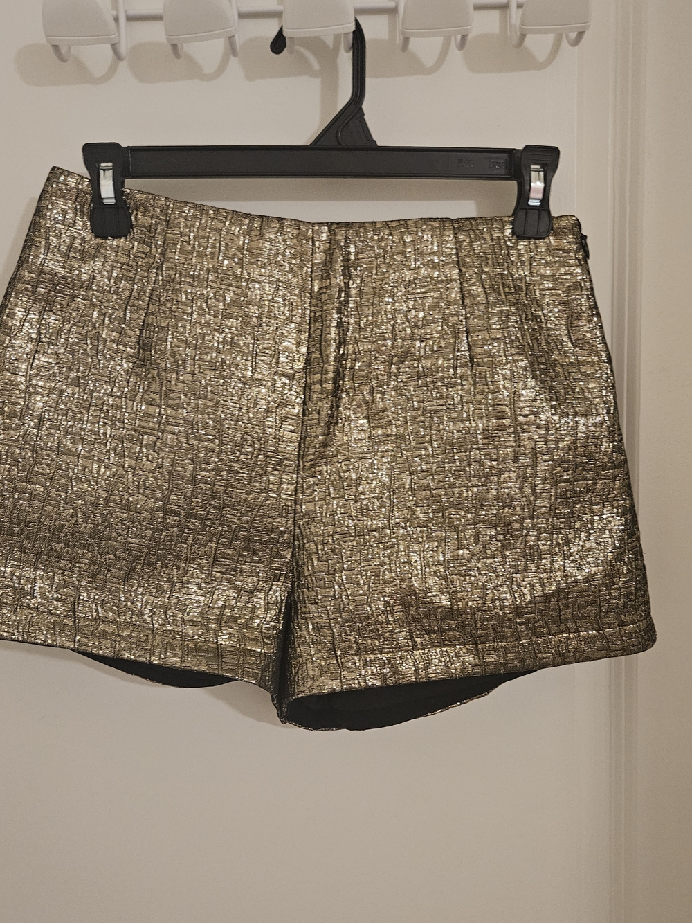 Commense Metallic Gold High-Waist Textured Shorts